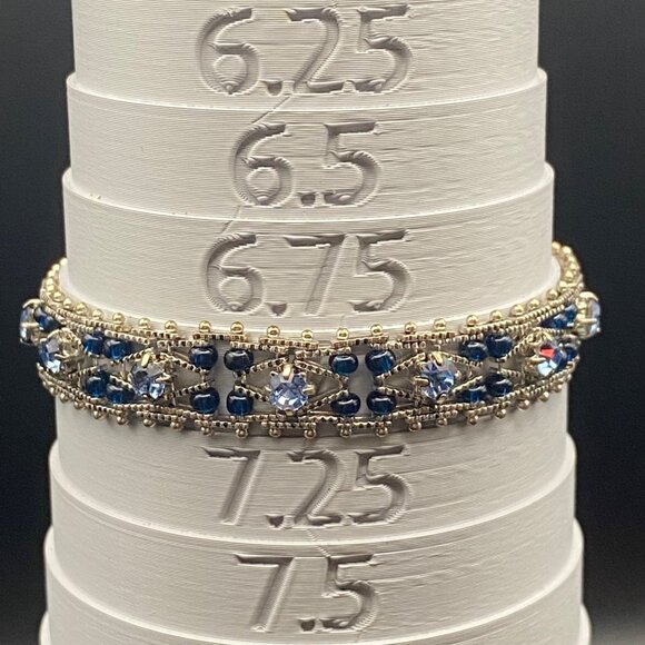 Vintage Silver Tone Faux Blue Sapphire Bracelet Filigree Bead  7" Art Deco Style - Picture 4 of 7